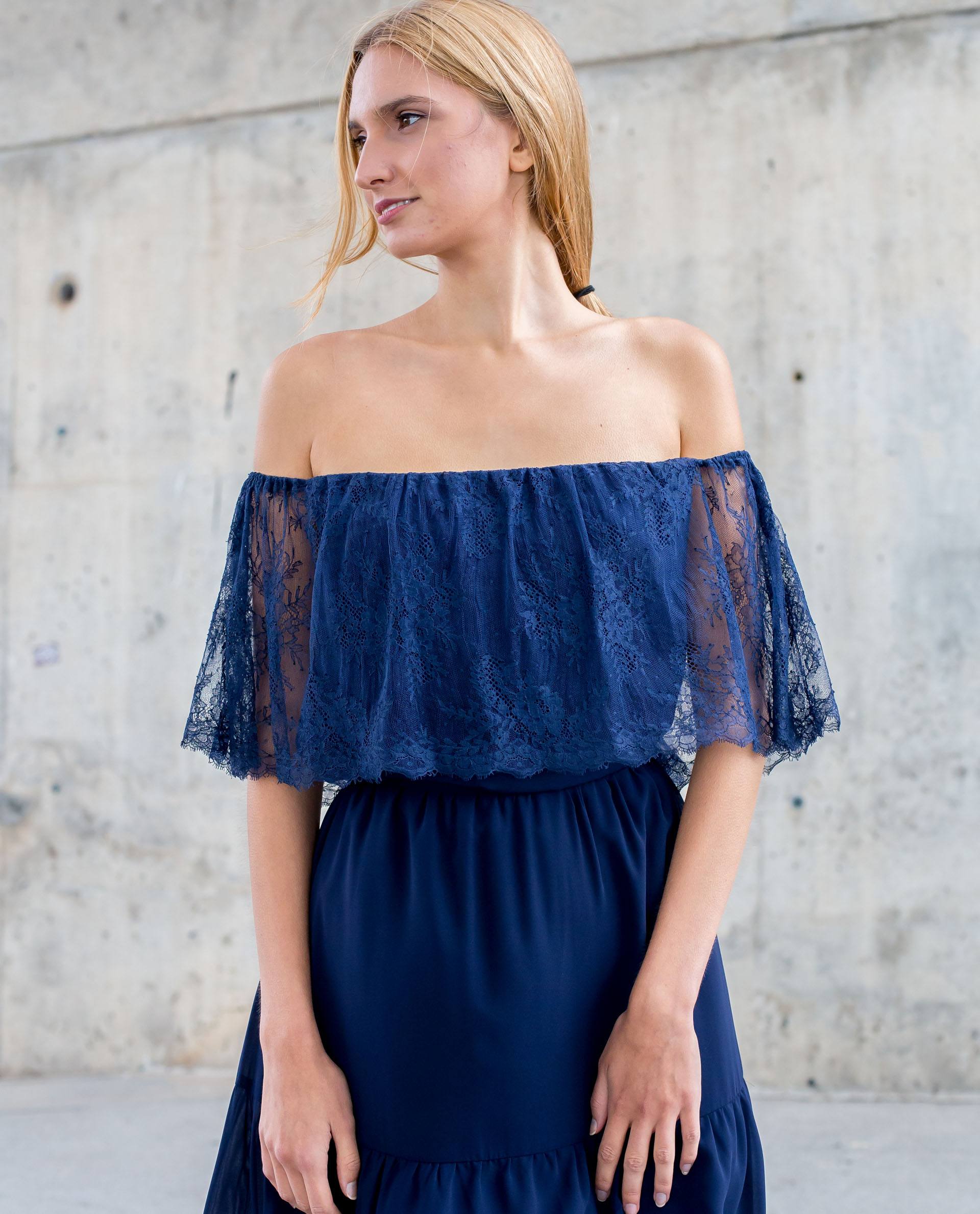 PRÊT À PORTER-OUTLET CÁPSULA SS18 - TOPS - Top azul marino hombros caidos