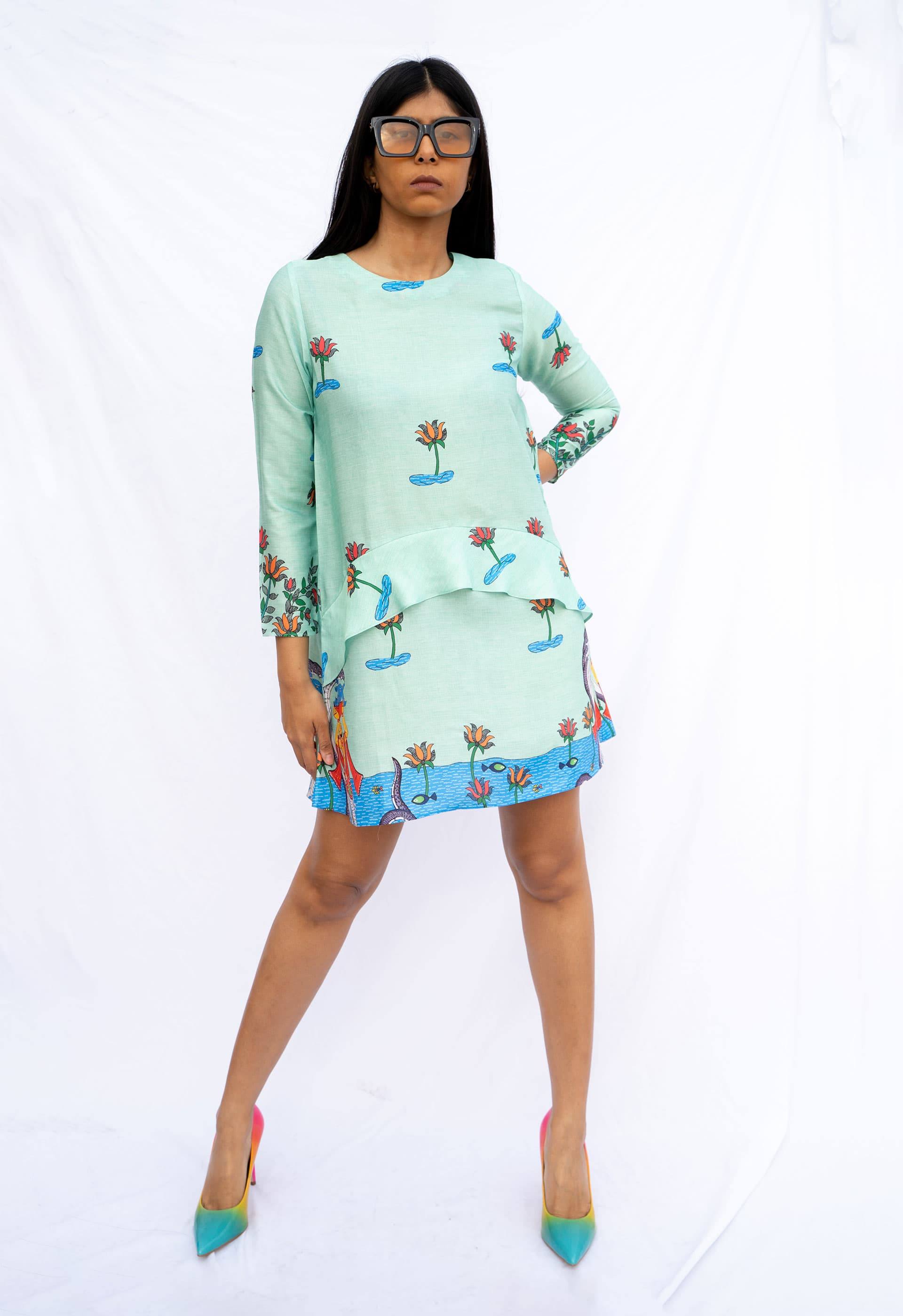 OTRAS MARCAS-House of Desai - VESTIDOS - Vestido corto con estampado madhubani indio de HOD moda sostenible hecha a mano OTRAS MARCAS-House of Desai - VESTIDOS - Vestido corto con estampado madhubani indio de HOD moda sostenible hecha a mano